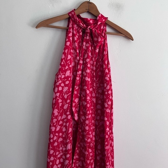 Zara Red Floral Satin Effect Halter Neck Tie Back Midi Dress - Picture 7 of 13